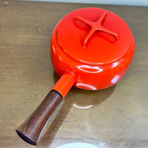 Vintage Dansk Designs France IHQ Købenstyle Fondue Sauce Pan Pot Red Enamel MCM - Picture 1 of 17